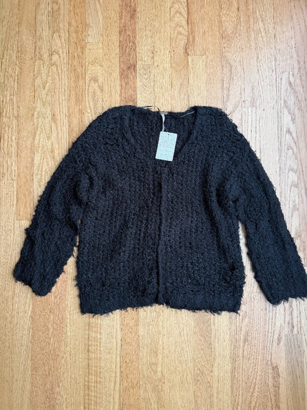 NWT Free People Open Knit Bouclé Distressed Fuzzy Pullover Sweater XS